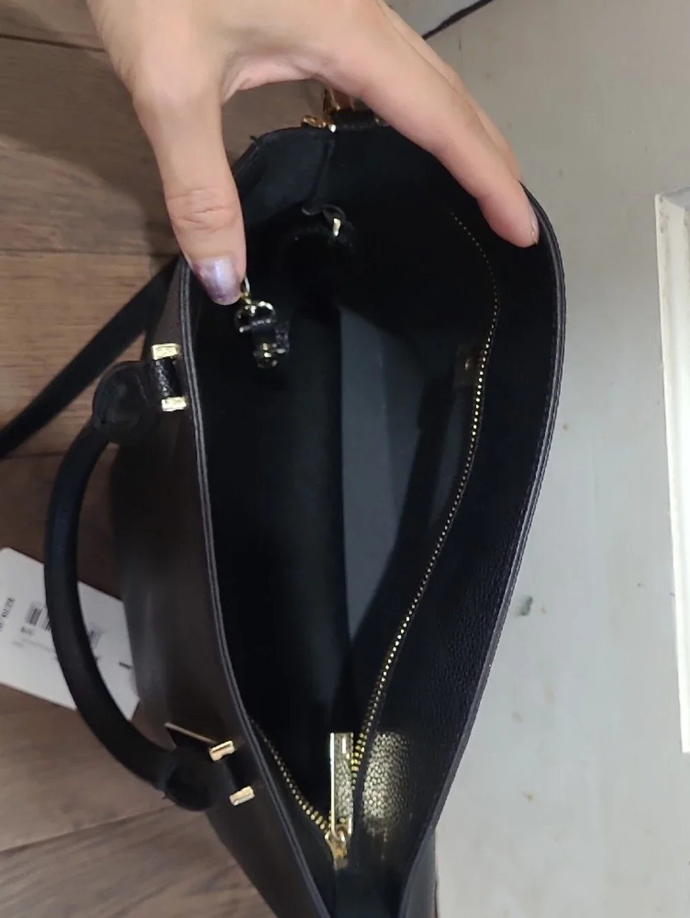 Ted Baker Black Pebbled Leather Satchel Curved Small Shopper